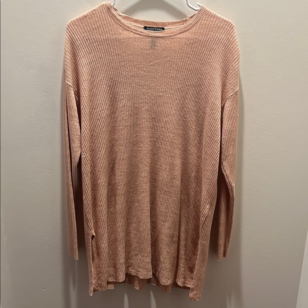 Eileen Fisher Blush Ribbed 100% Organic Linen Knit Top